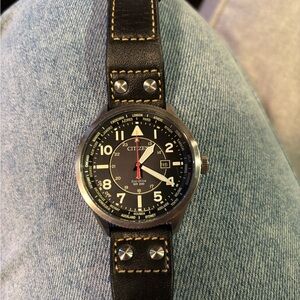 Citizen Eco-Drive Silver Watch with Black Strap